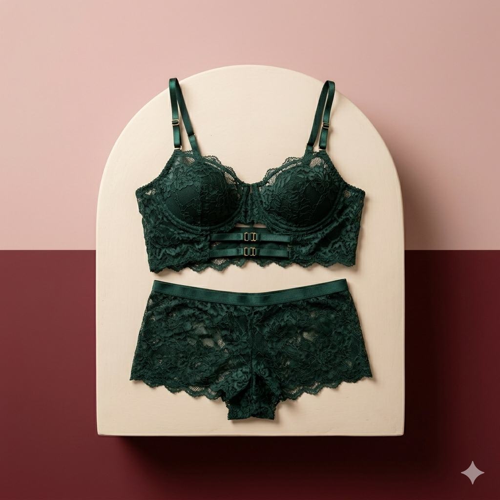 Elegant Floral Lace Lingerie Bralette and Shorty Set