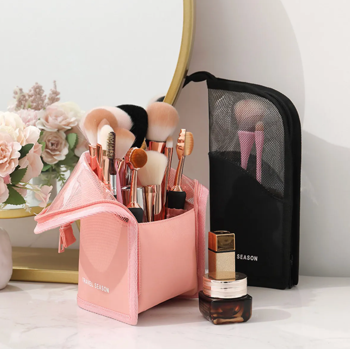 Standing Makeup Brush Organizer And Toiletry Bag