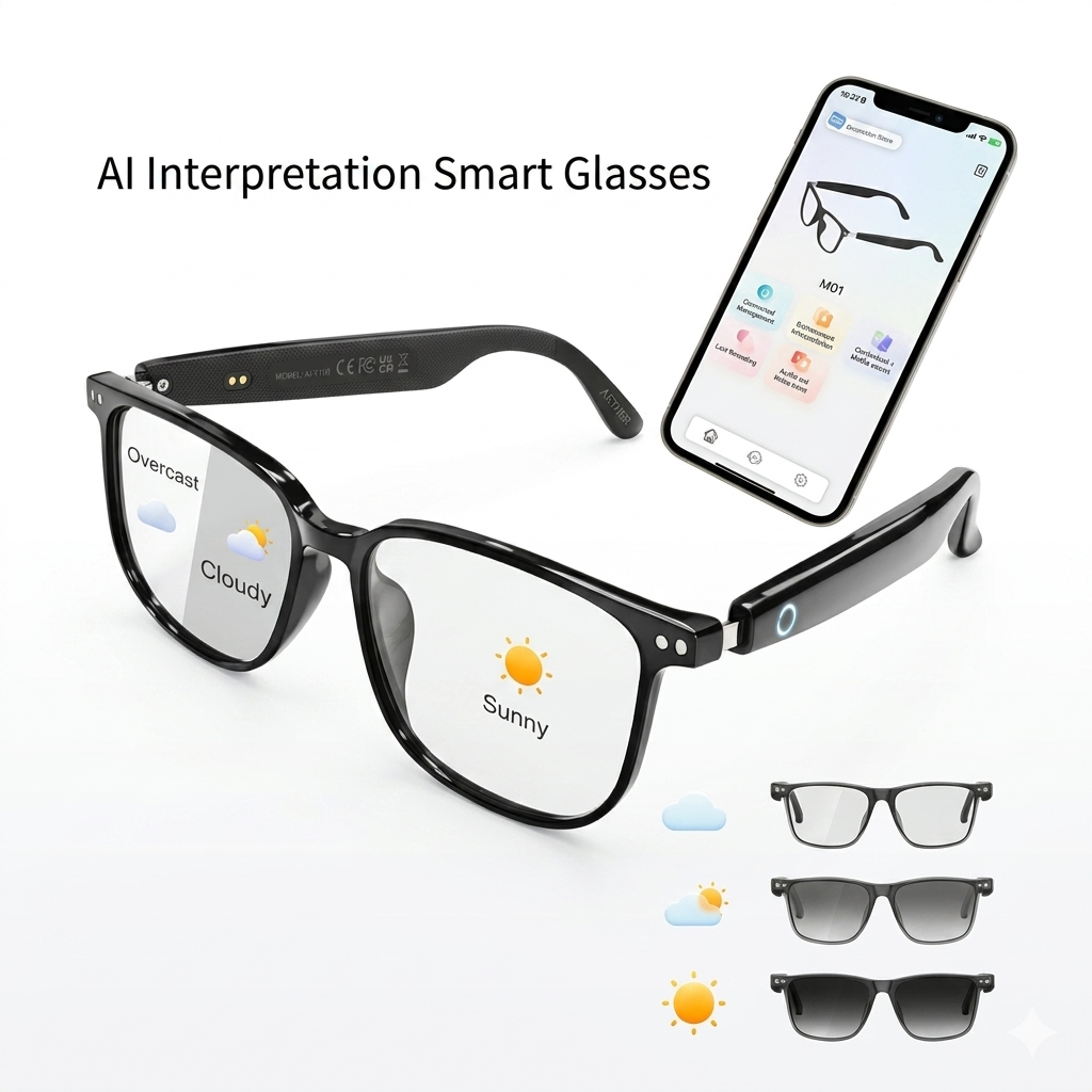 Smart AI Interpretation Audio Glasses with Auto-Tinting Lenses