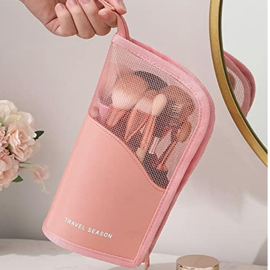 Standing Makeup Brush Organizer And Toiletry Bag